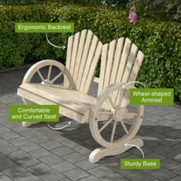 Rackhams 2 Seater Garden Bench w/ Wheel-Shaped Armrests Natural Wood - thumbnail 4