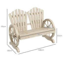 Rackhams 2 Seater Garden Bench w/ Wheel-Shaped Armrests Natural Wood - thumbnail 3