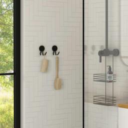 Rackhams Black Stainless Steel Double Towel Hook (72 x 90mm) Self Adhesive Bathroom Wall Mounted - thumbnail 2