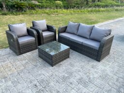 Rackhams PE Rattan Garden Furniture Set Adjustable Chair Sofa Lounge Sofa Set Square Coffee Table - thumbnail 2