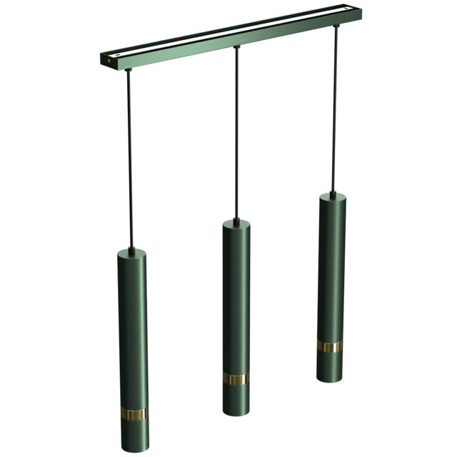 Rackhams Joker Contemporary Pendant Lamp 3XGU10 Hand Made Cylindrical Style Lights Finished in Rich Green With Striking Gold Detail - image 1