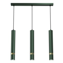 Rackhams Joker Contemporary Pendant Lamp 3XGU10 Hand Made Cylindrical Style Lights Finished in Rich Green With Striking Gold Detail - thumbnail 3