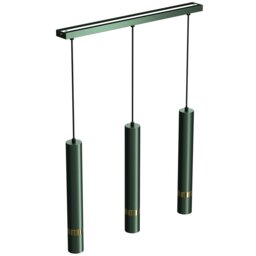 Rackhams Joker Contemporary Pendant Lamp 3XGU10 Hand Made Cylindrical Style Lights Finished in Rich Green With Striking Gold Detail