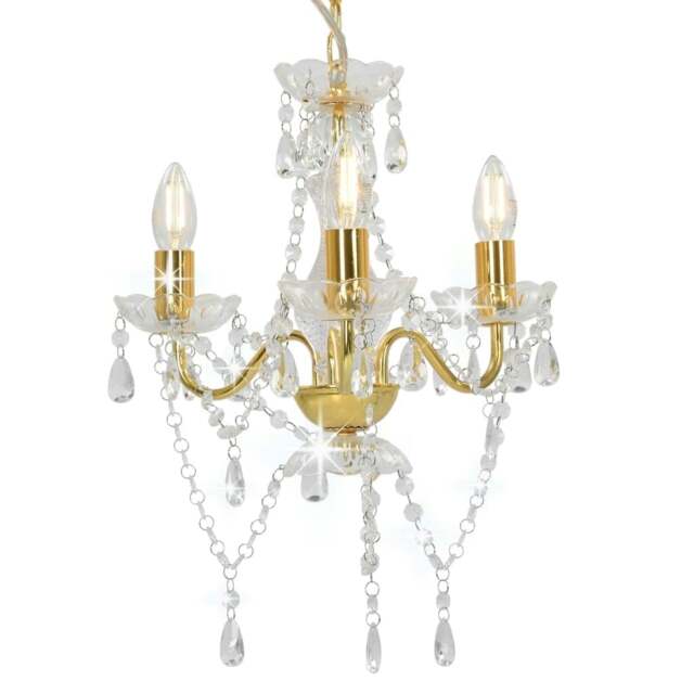 Rackhams Chandelier with Beads Golden Round 3 x E14