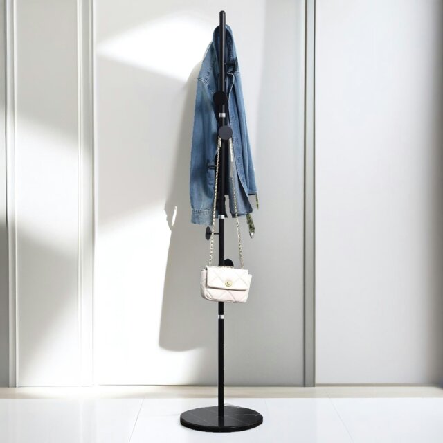 Rackhams Marble Base Adjustable Coat Stand With 8 Hooks Black - image 1