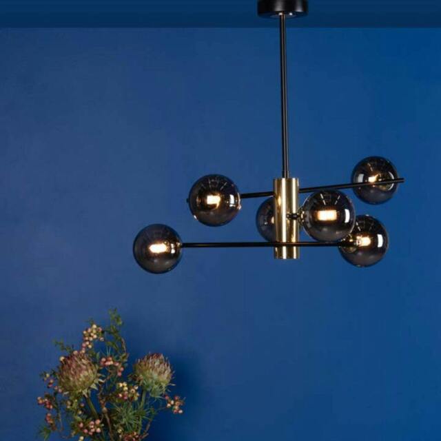 Rackhams Eaen 6-Light Black Ceiling Light with Smoked Glass - image 1