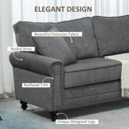 Rackhams 196cm 3 Seater Sofa, Fabric Sofa with Rubber Wood Legs, Nailhead Trim, 2 Pillows, Small Upholstered Couch Settee for Living Room, Guest Room, Grey - thumbnail 5