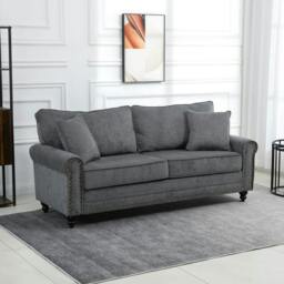 Rackhams 196cm 3 Seater Sofa, Fabric Sofa with Rubber Wood Legs, Nailhead Trim, 2 Pillows, Small Upholstered Couch Settee for Living Room, Guest Room, Grey - thumbnail 2