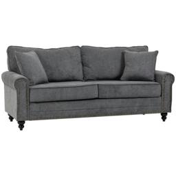 Rackhams 196cm 3 Seater Sofa, Fabric Sofa with Rubber Wood Legs, Nailhead Trim, 2 Pillows, Small Upholstered Couch Settee for Living Room, Guest Room, Grey - thumbnail 1