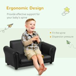 Rackhams Kids Sofa Bed Kids Twin Sofa Toddler Chair 2 Seater Kids Twin Sofa Chair Boys Girls Couch w/ Footstool (Black) - thumbnail 4