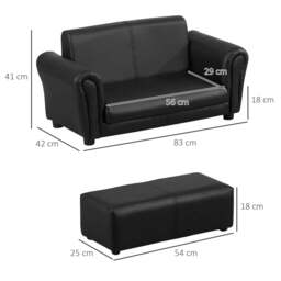 Rackhams Kids Sofa Bed Kids Twin Sofa Toddler Chair 2 Seater Kids Twin Sofa Chair Boys Girls Couch w/ Footstool (Black) - thumbnail 3
