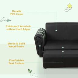 Rackhams Kids Sofa Bed Kids Twin Sofa Toddler Chair 2 Seater Kids Twin Sofa Chair Boys Girls Couch w/ Footstool (Black) - thumbnail 6