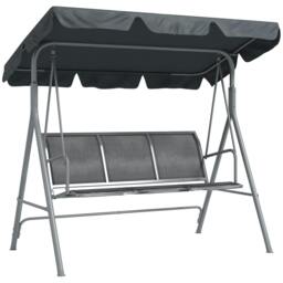 Rackhams Metal Swing Chair 3 Seater Patio Bench w/ Canopy, Dark Grey - thumbnail 2