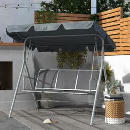 Rackhams Metal Swing Chair 3 Seater Patio Bench w/ Canopy, Dark Grey - thumbnail 1