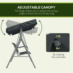 Rackhams Metal Swing Chair 3 Seater Patio Bench w/ Canopy, Dark Grey - thumbnail 4