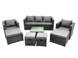 Rackhams Outdoor Rattan Garden Furniture Set 9 Seater Patio Lounge Sofa Set with Armchair Square Coffee Table 4 Footstool Dark Grey Mixed - thumbnail 1