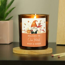 Rackhams Personalised Autumn Gonk Amber Glass Candle - thumbnail 2