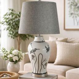 Rackhams Kayla White and Grey Ceramic Table Lamp - thumbnail 1