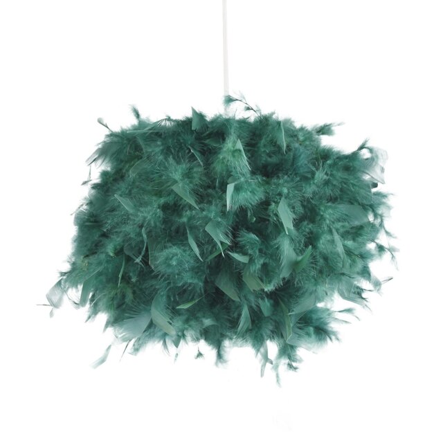 Rackhams Eye-Catching and Modern Small Forest Green Feather Decorated Pendant Light Shade - image 1