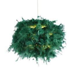 Rackhams Eye-Catching and Modern Small Forest Green Feather Decorated Pendant Light Shade - thumbnail 2