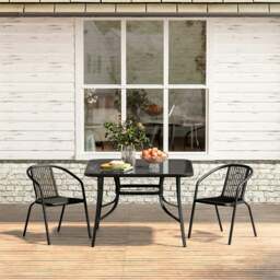 Rackhams 2 Seater Outdoor Table Square Tempered Glass Table and Garden Chairs - Table with 2 Chairs - W 80 x L 80 x H 72 cm - thumbnail 3
