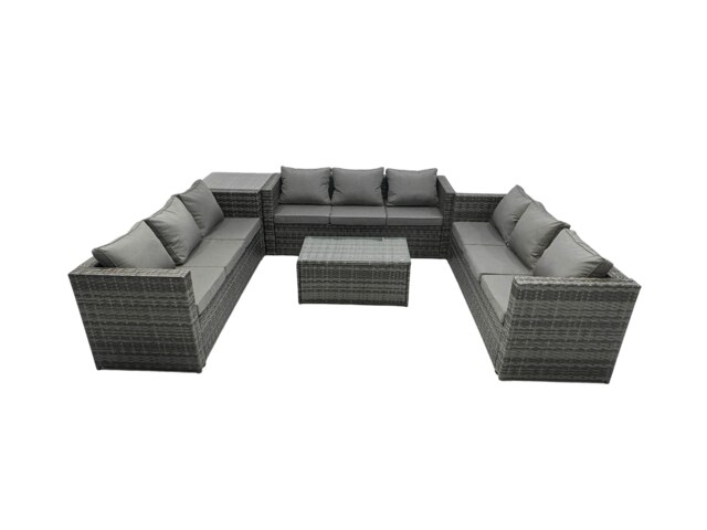 Rackhams Outdoor Rattan Garden Furniture Lounge Sofa Set With Oblong Coffee Table And Side Tall High Table - image 1