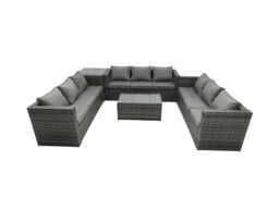 Rackhams Outdoor Rattan Garden Furniture Lounge Sofa Set With Oblong Coffee Table And Side Tall High Table - thumbnail 1