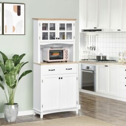 Rackhams Coastal Kitchen Cupboard Storage Cabinet w/ Drawer Microwave Counter - White