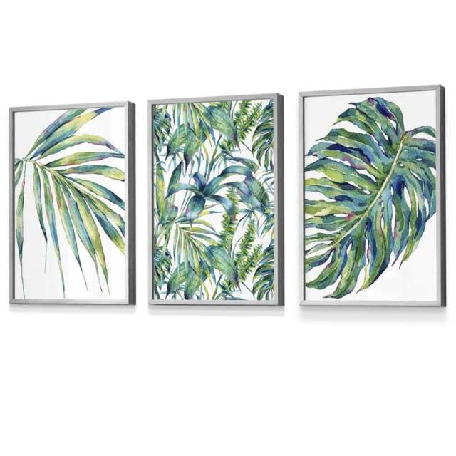 Rackhams Blue Green Botanical Set of 3 Framed Wall Art Prints - 42x59cm (A2) - Light Grey - image 1