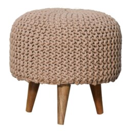 Rackhams Keeva Beige Round Footstool - thumbnail 1