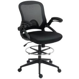Rackhams Drafting Chair with Flip-up Armrest, Mesh Office Stool with Foot Ring, 360 Degree Swivel Height Adjustable Chair for Standing Desk, Black - Black