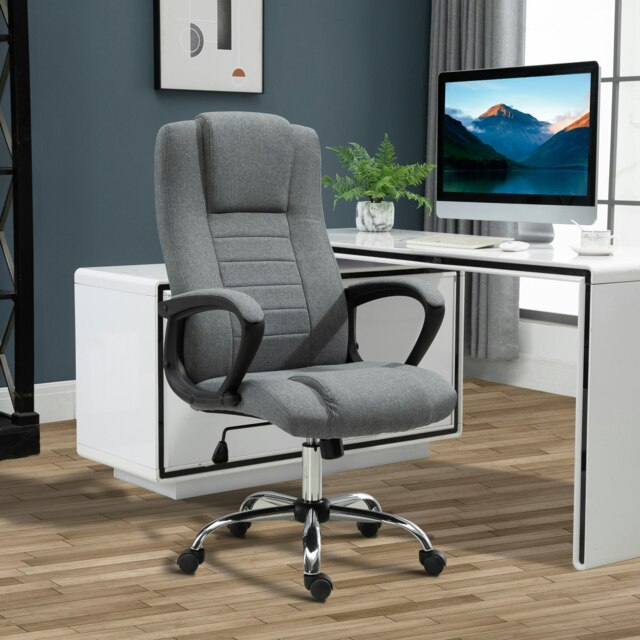 Rackhams Linen Office Chair 360° Swivel High Back Wide Adjustable Seat Grey - image 1