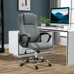 Rackhams Linen Office Chair 360° Swivel High Back Wide Adjustable Seat Grey - thumbnail 1
