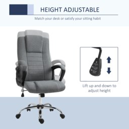 Rackhams Linen Office Chair 360° Swivel High Back Wide Adjustable Seat Grey - thumbnail 3