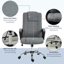 Rackhams Linen Office Chair 360° Swivel High Back Wide Adjustable Seat Grey - thumbnail 4