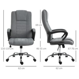 Rackhams Linen Office Chair 360° Swivel High Back Wide Adjustable Seat Grey - thumbnail 5