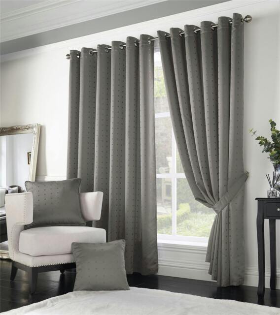 Rackhams Adi Lined Ring Top Eyelet Curtains - Silver - 168cm width x 137cm drop - image 1