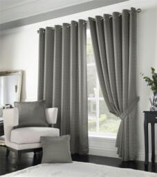 Rackhams Adi Lined Ring Top Eyelet Curtains - Silver - 168cm width x 137cm drop - thumbnail 1