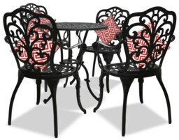 Rackhams BANGUI Black Luxurious Garden and Patio Table and 4 Large Chairs with Armrests Cast Aluminium Bistro Set - thumbnail 1