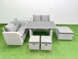 Rackhams 7 Pieces Outdoor PE Rattan Sofa Set Patio Garden Furniture Sets with Cushions Side Table 3 Stools Light Grey