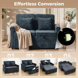 Rackhams 2 Seater Sofa Bed, 3-in-1 Convertible Pull Out Sofa Bed, Dark Blue - thumbnail 4