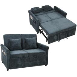 Rackhams 2 Seater Sofa Bed, 3-in-1 Convertible Pull Out Sofa Bed, Dark Blue - thumbnail 2