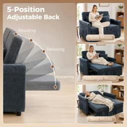 Rackhams 2 Seater Sofa Bed, 3-in-1 Convertible Pull Out Sofa Bed, Dark Blue - thumbnail 5