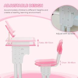 Rackhams Kids Adjustable Desk and Chair Set, Book Stand, Pen Slot - Pink - thumbnail 6