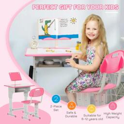 Rackhams Kids Adjustable Desk and Chair Set, Book Stand, Pen Slot - Pink - thumbnail 4