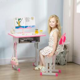 Rackhams Kids Adjustable Desk and Chair Set, Book Stand, Pen Slot - Pink - thumbnail 2