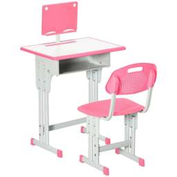 Rackhams Kids Adjustable Desk and Chair Set, Book Stand, Pen Slot - Pink - thumbnail 1