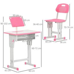 Rackhams Kids Adjustable Desk and Chair Set, Book Stand, Pen Slot - Pink - thumbnail 3