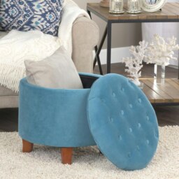 Rackhams Cambridge Tufted Round Storage Ottoman Footstool - Teal - Teal - thumbnail 3