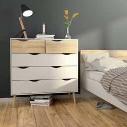 Rackhams Oslo Chest of 5 Drawers (2+3) in White and Oak - White & Oak - Matt - Melamine - thumbnail 4